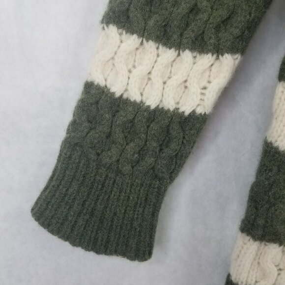 J Crew Chunky Cable Knit Sweater Women's S Merino Wool Green White Striped - Picture 7 of 14
